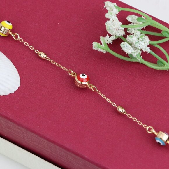 "Multicolor Evil Eye Rose Gold Bracelet with Adjustable Chain, XPBL1016 - Picture 12 of 12